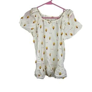 Orcite White short puff sleeve pineapple ice cream novelty printed top size M